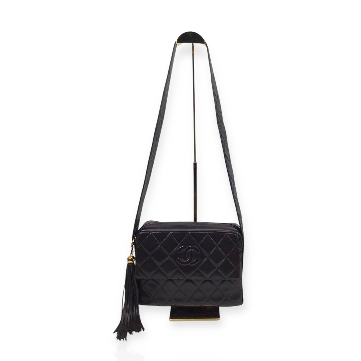 Chanel Large Camera Bag in Brown Quilted Lambskin Leather with Tassel Accent