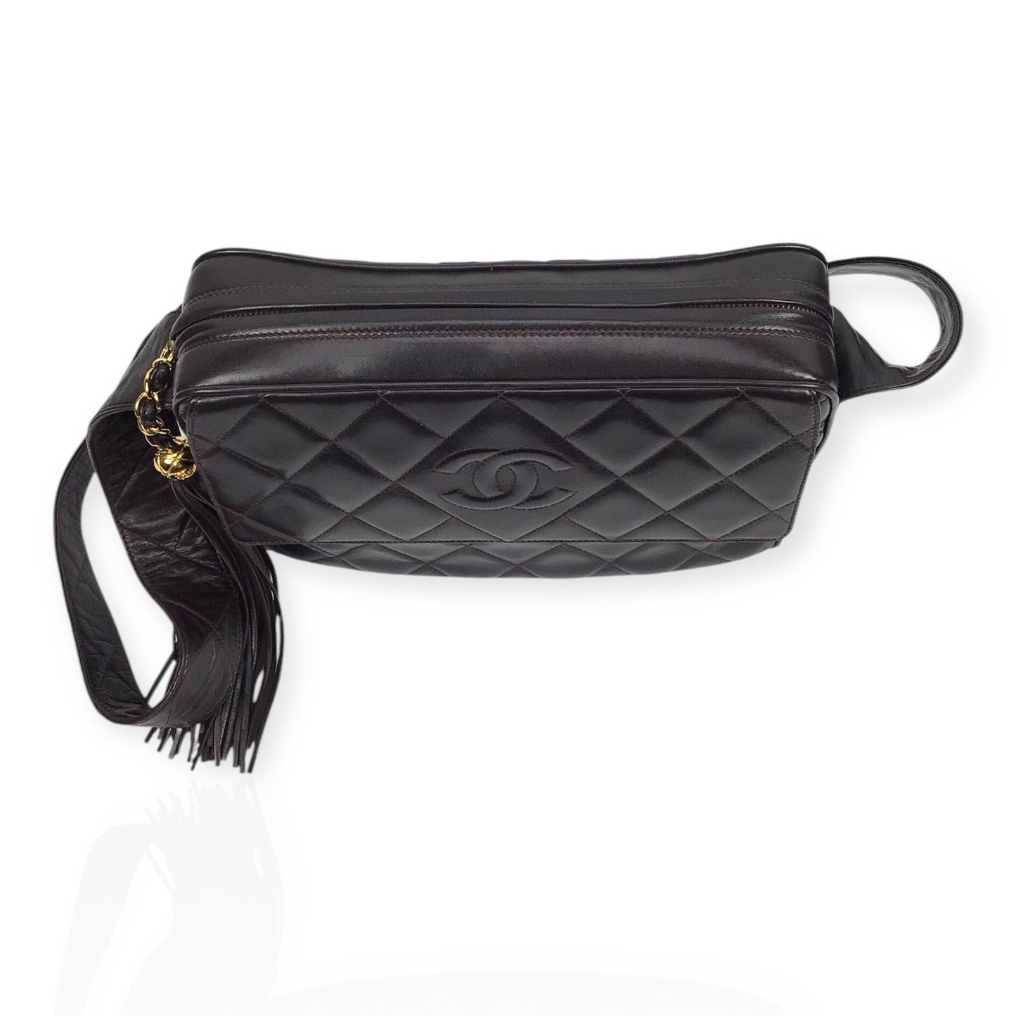 Chanel Large Camera Bag in Brown Quilted Lambskin Leather with Tassel Accent