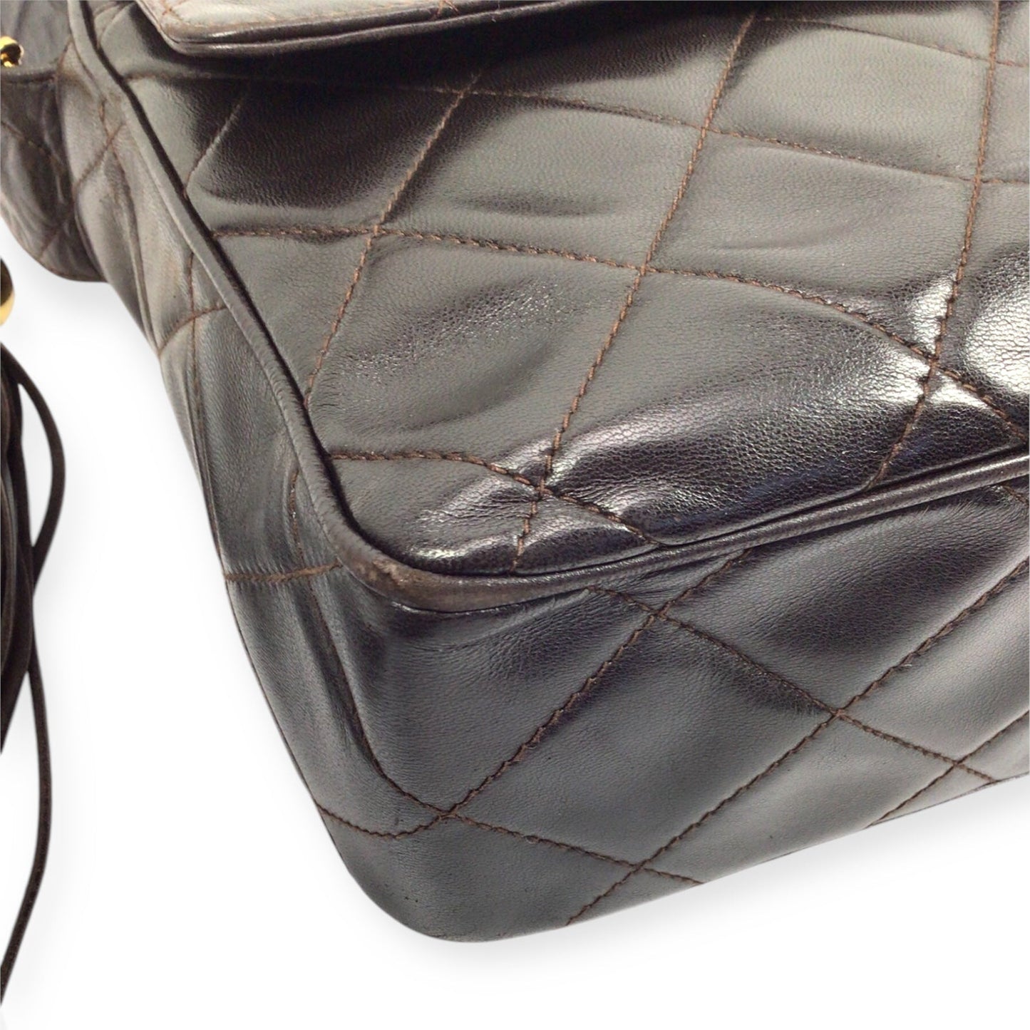 Chanel Large Camera Bag in Brown Quilted Lambskin Leather with Tassel Accent