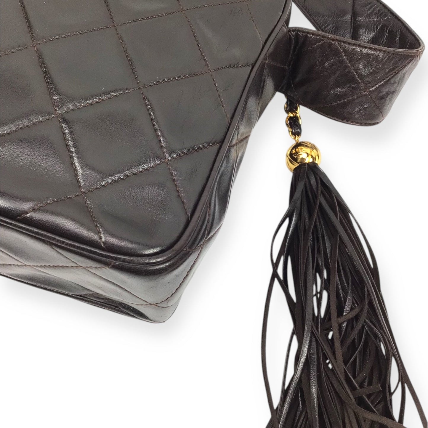 Chanel Large Camera Bag in Brown Quilted Lambskin Leather with Tassel Accent