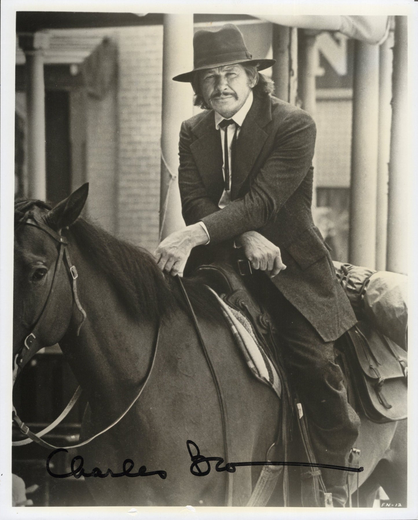 Charles Bronson Signed Photo B&W 8x10, Charles Bronson Autograph on Horse