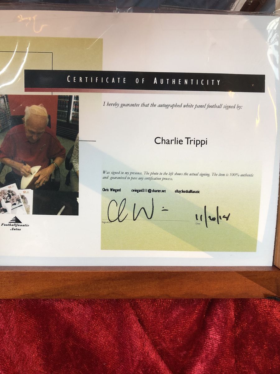 Charlie Trippi Cardinals Signed Football Shadowbox w/ Card & Figure JSA COA