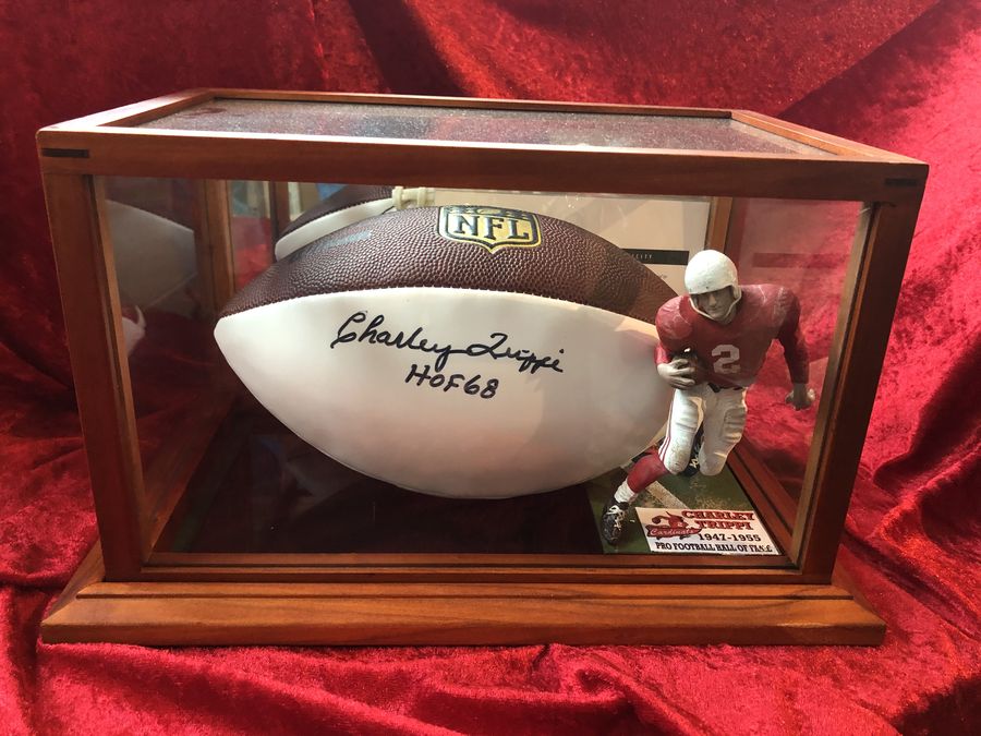 Charlie Trippi Cardinals Signed Football Shadowbox w/ Card & Figure JSA COA