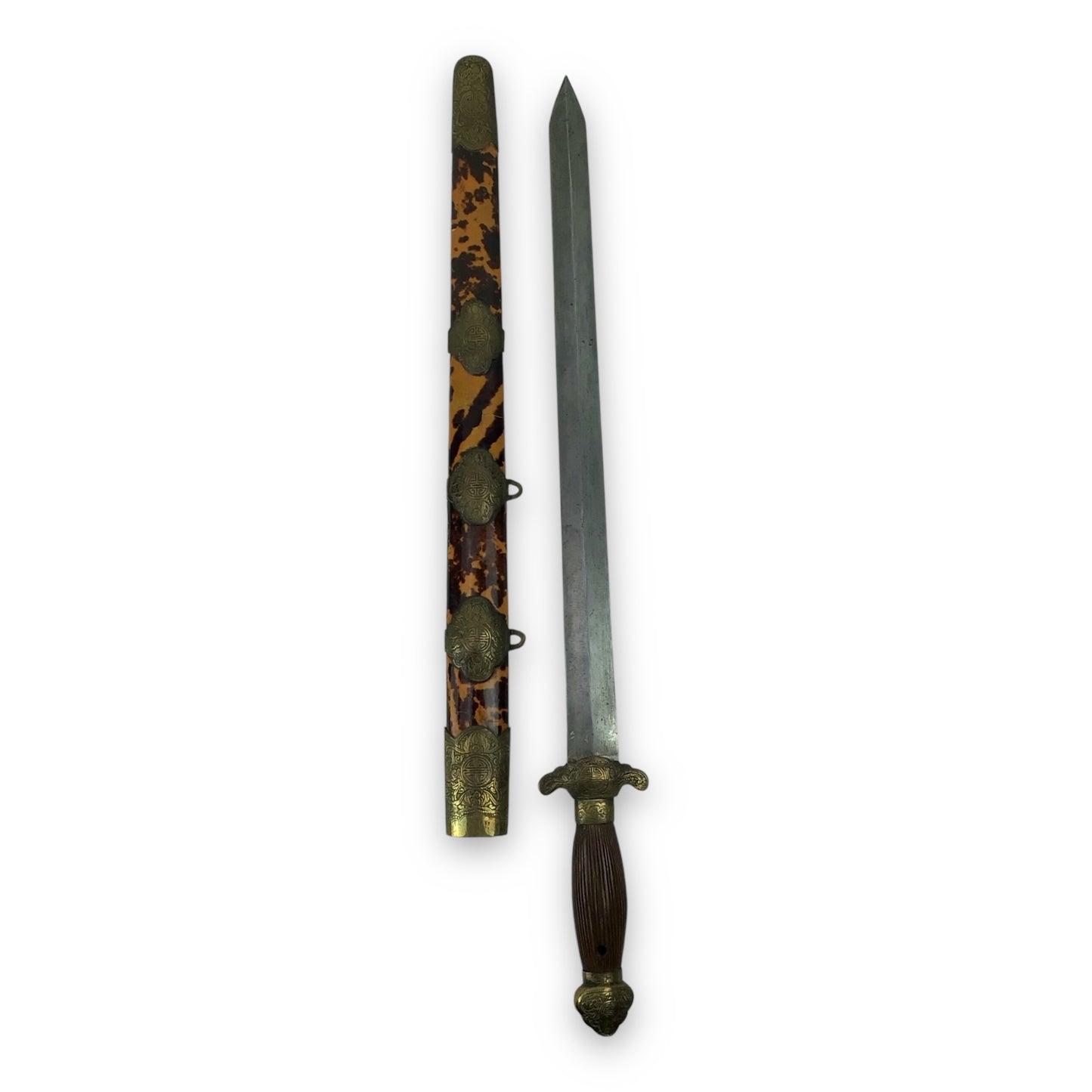 Chinese Qing Dynasty Jian Sword - Beautiful Turtle Shell Scabbard