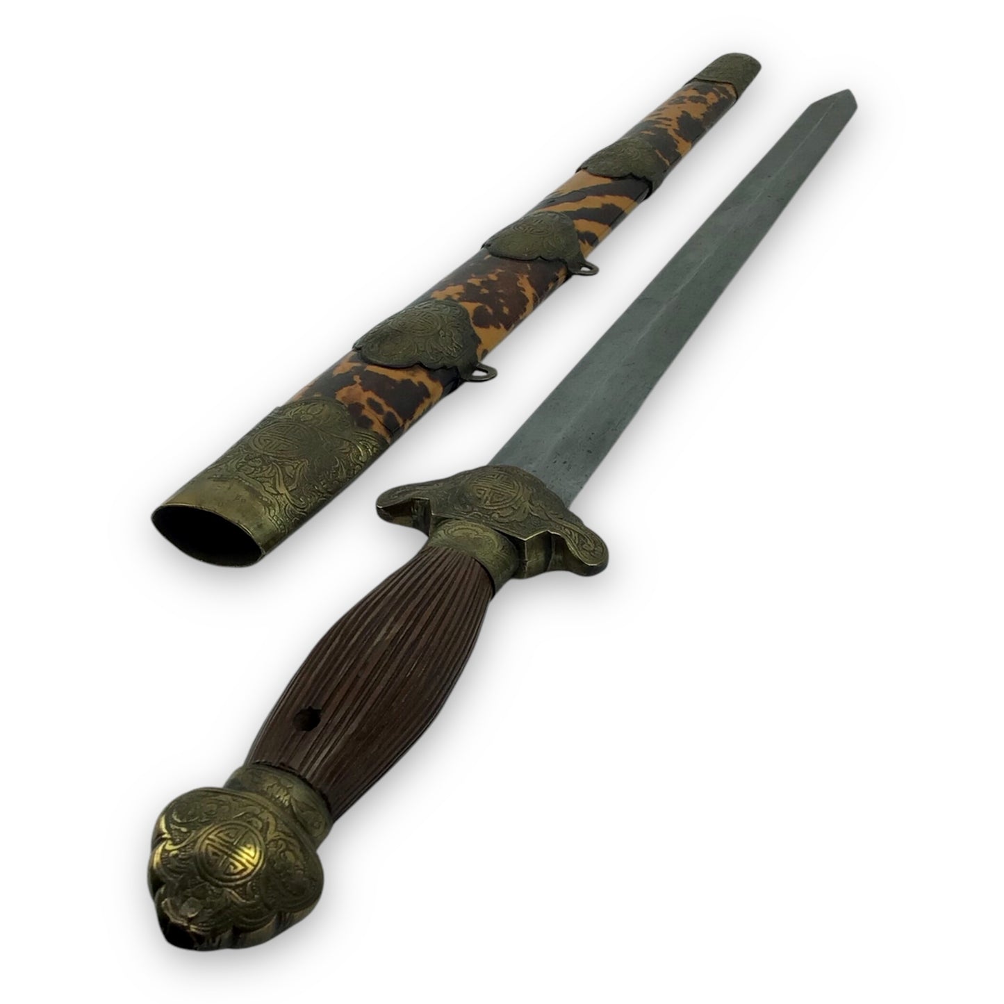 Chinese Qing Dynasty Jian Sword - Beautiful Turtle Shell Scabbard