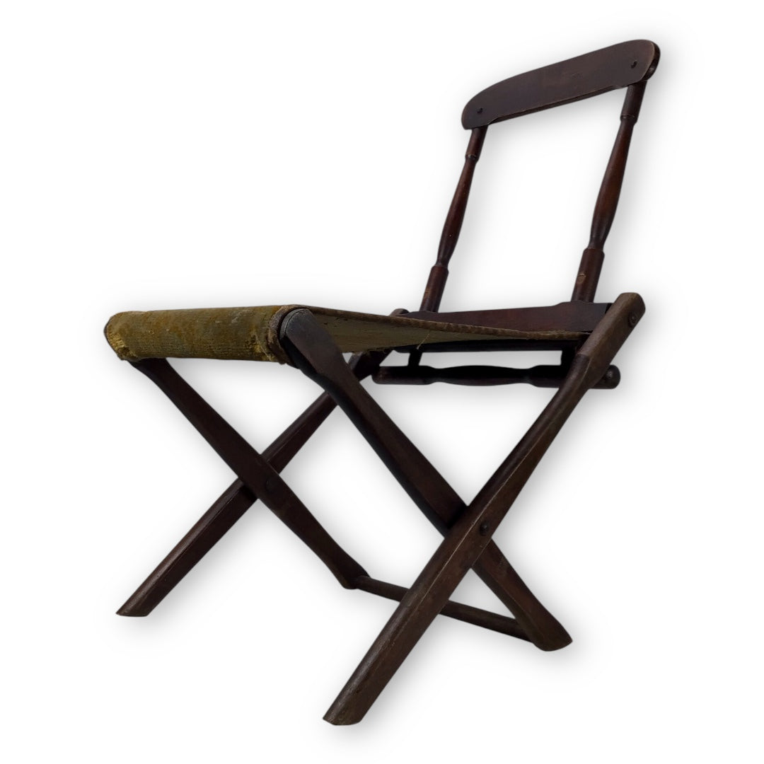 Civil War Folding Campaign Chair w/ Original Cloth Seat – Rare & Functional