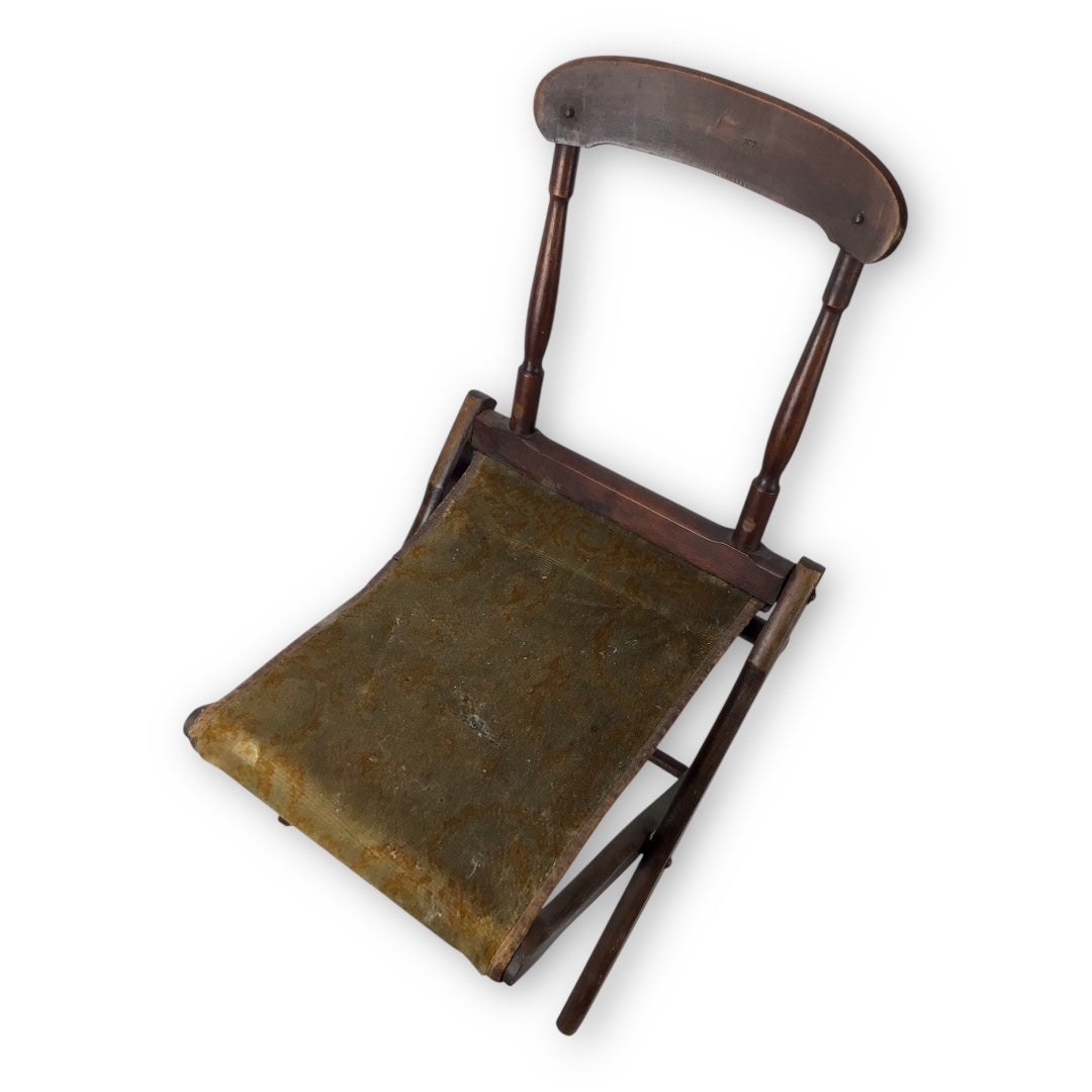 Civil War Folding Campaign Chair w/ Original Cloth Seat – Rare & Functional
