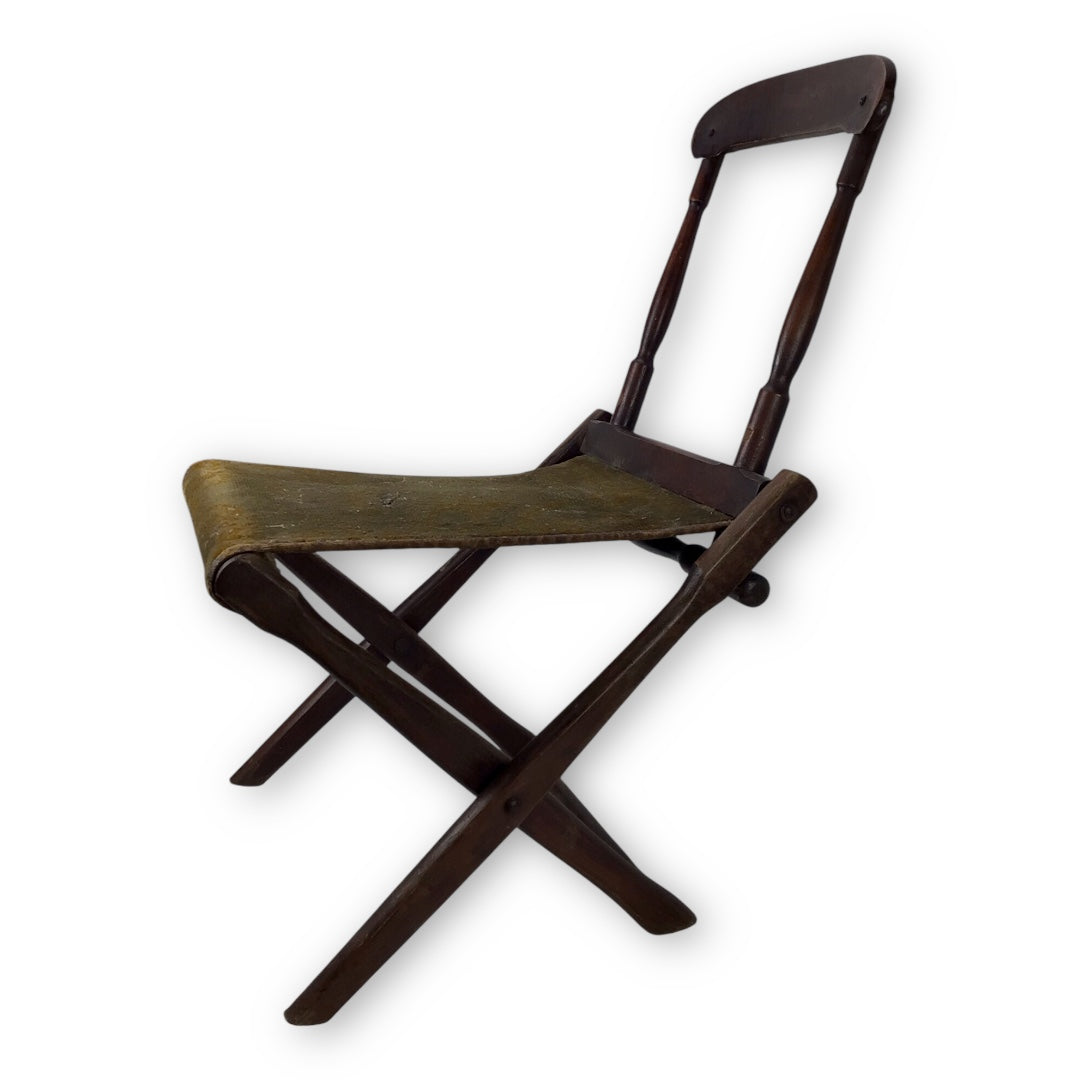 Civil War Folding Campaign Chair w/ Original Cloth Seat – Rare & Functional