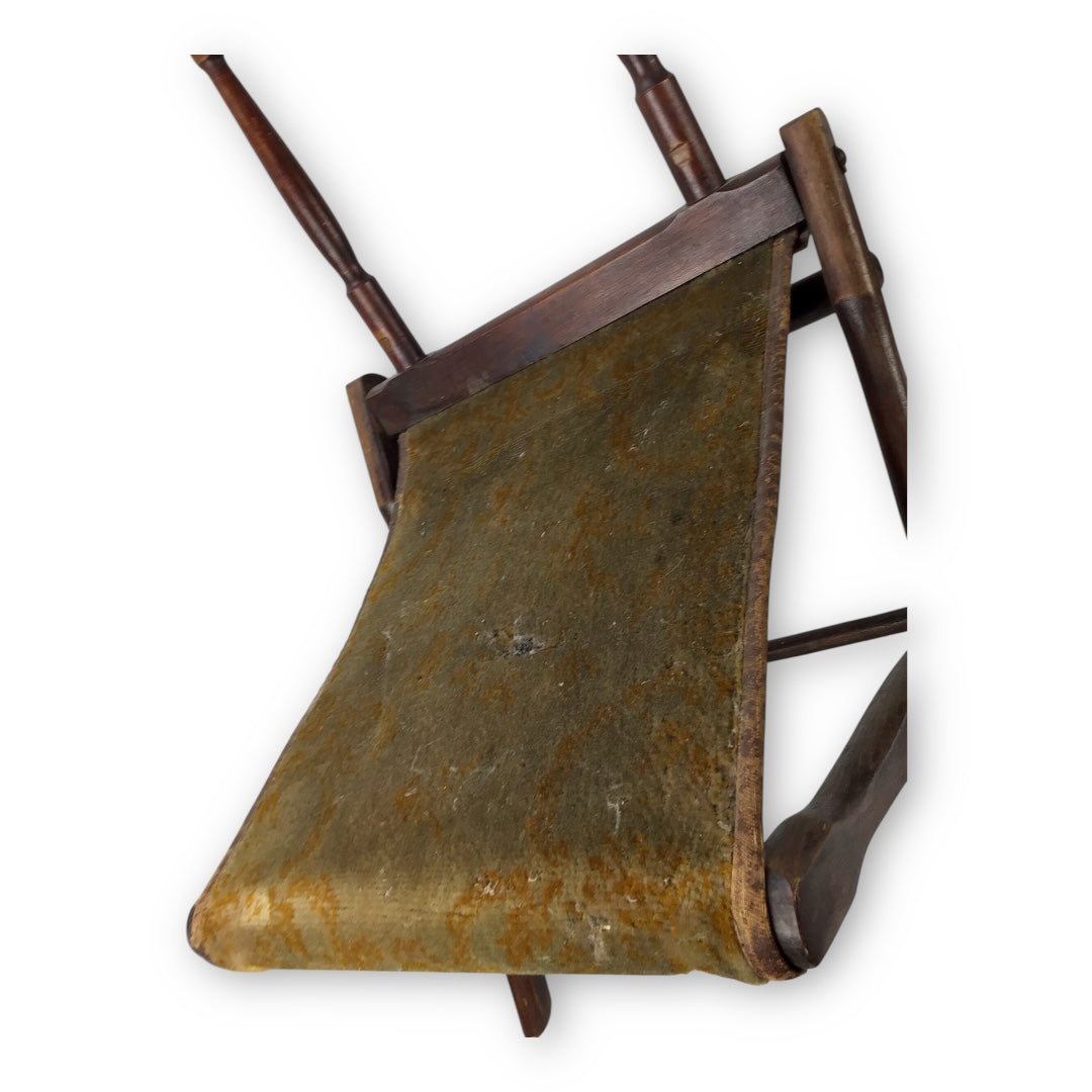 Civil War Folding Campaign Chair w/ Original Cloth Seat – Rare & Functional