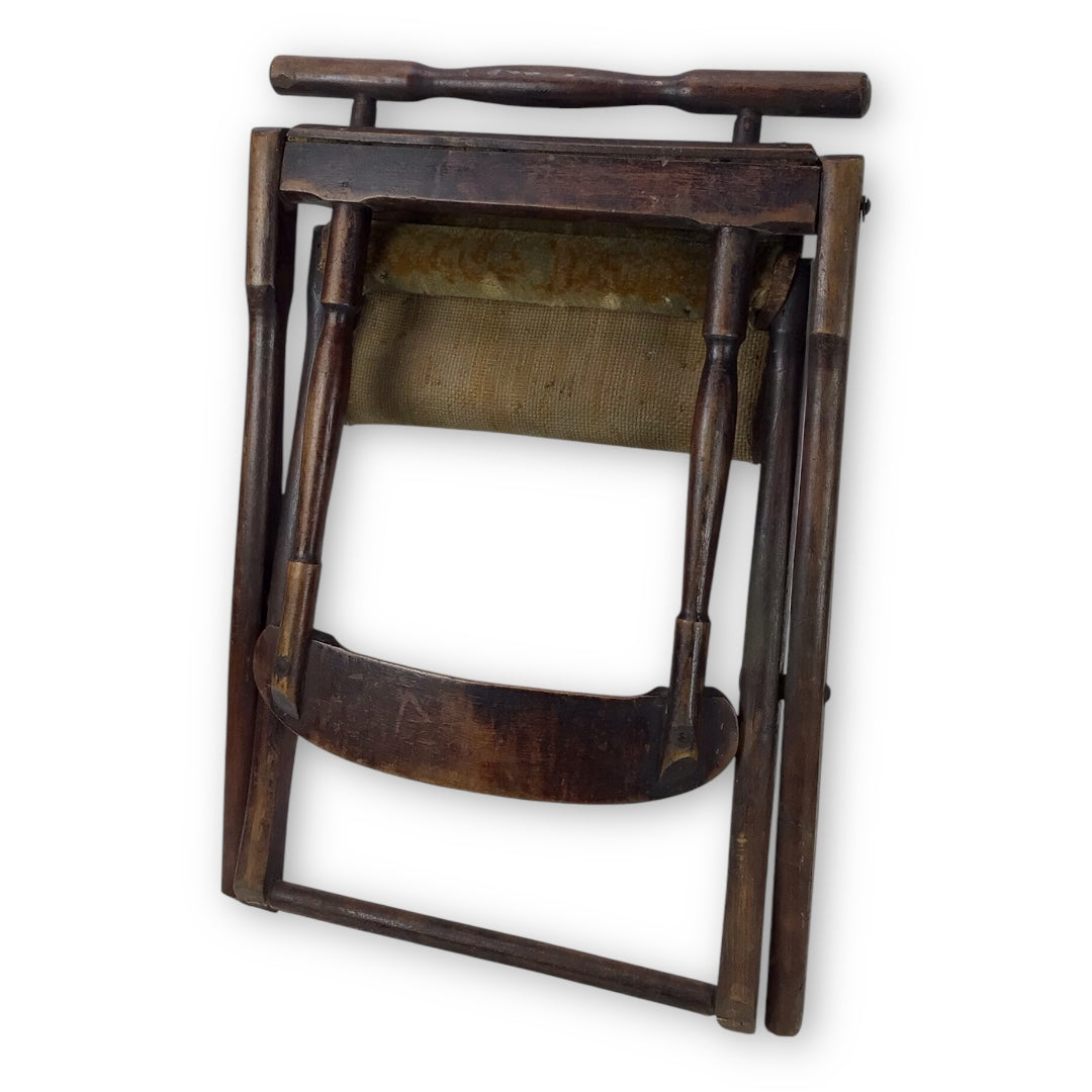 Civil War Folding Campaign Chair w/ Original Cloth Seat – Rare & Functional