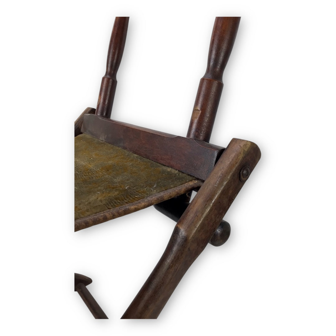 Civil War Folding Campaign Chair w/ Original Cloth Seat – Rare & Functional