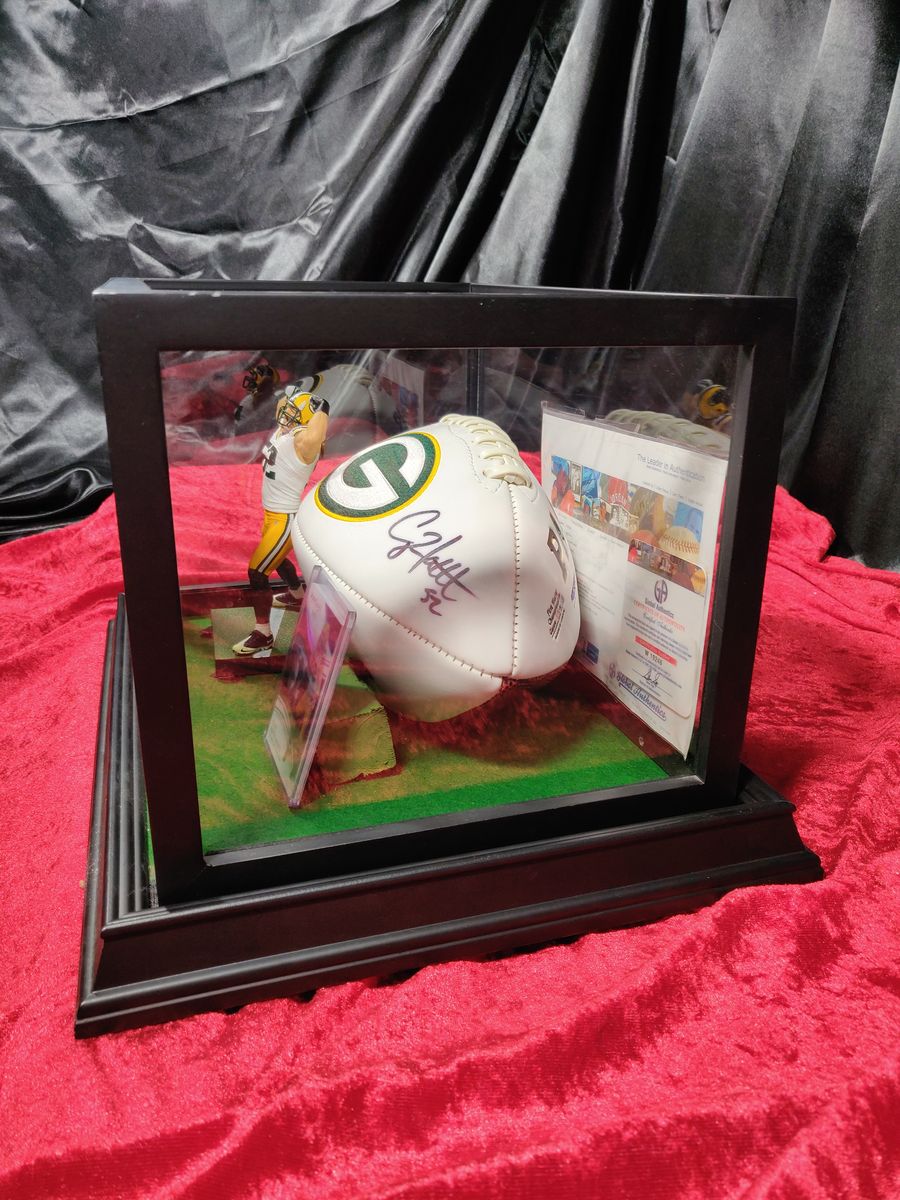 Clay Matthews Green Bay Autographed Football Shadowbox with Card and Figure