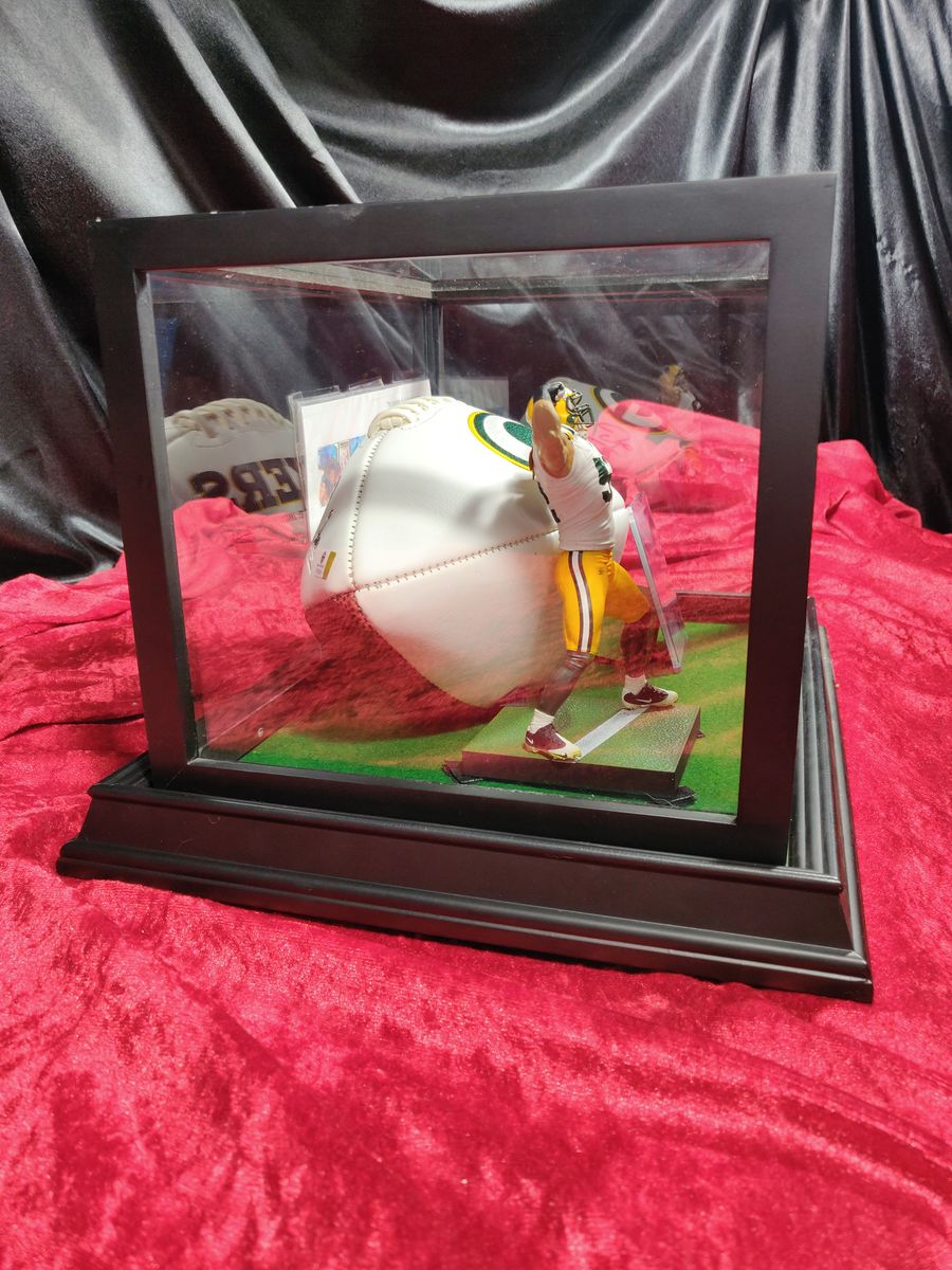 Clay Matthews Green Bay Autographed Football Shadowbox with Card and Figure