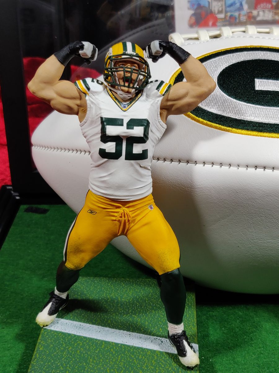 Clay Matthews Green Bay Autographed Football Shadowbox with Card and Figure