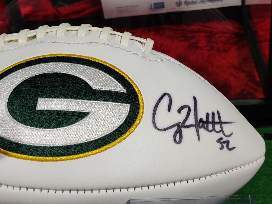 Clay Matthews Green Bay Autographed Football Shadowbox with Card and Figure