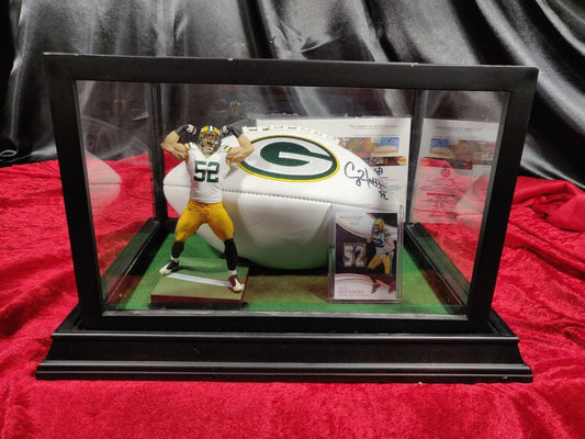 Clay Matthews Green Bay Autographed Football Shadowbox with Card and Figure