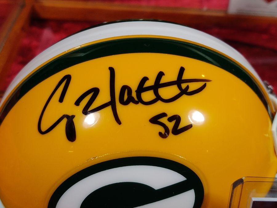 Clay Matthews Packers Autographed Mini Helmet Shadowbox w/ Jersey Card + Figure