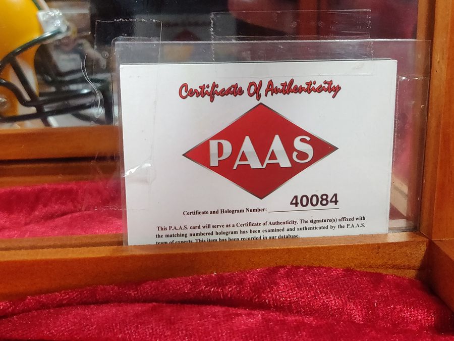 Clay Matthews Packers Autographed Mini Helmet Shadowbox w/ Jersey Card + Figure