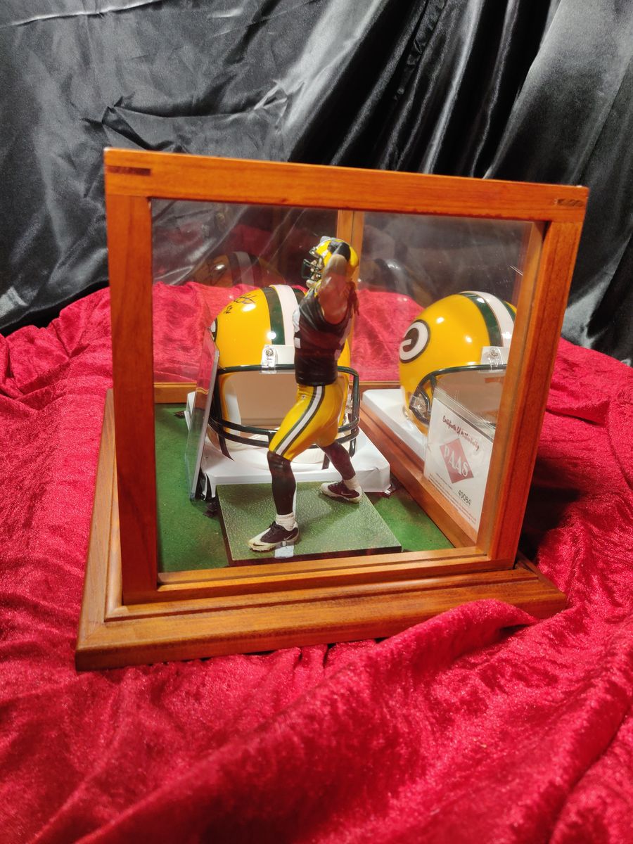 Clay Matthews Packers Autographed Mini Helmet Shadowbox w/ Jersey Card + Figure