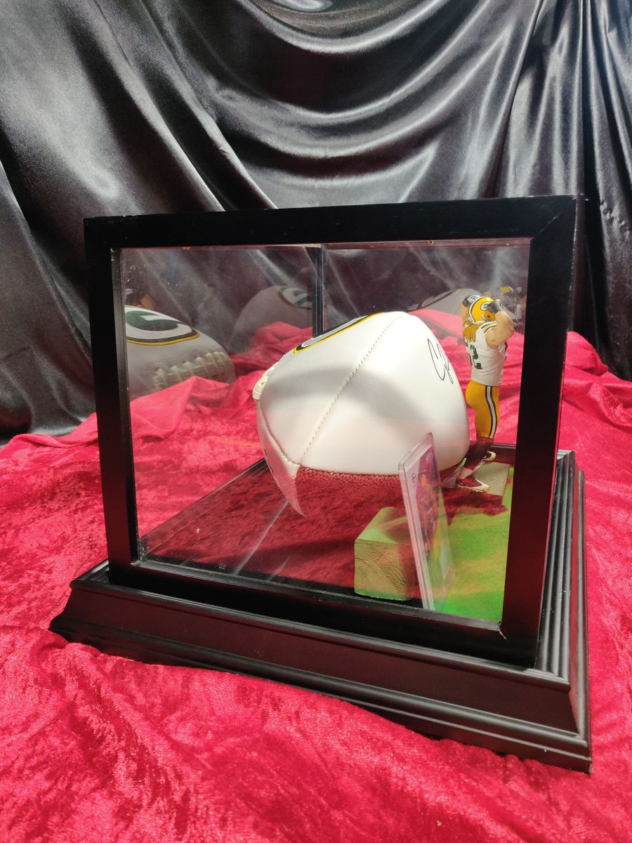 Clay Matthews Packers Signed Football Shadowbox w/ Jersey Card & Figure