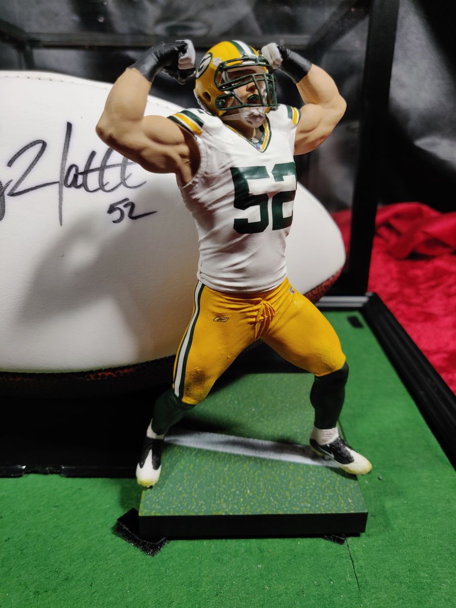 Clay Matthews Packers Signed Football Shadowbox w/ Jersey Card & Figure
