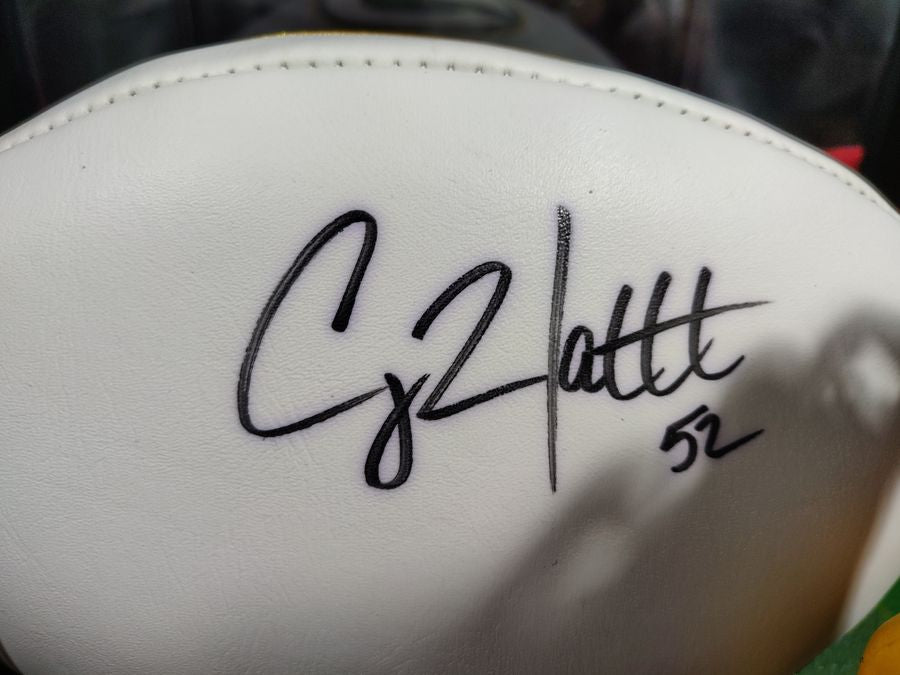 Clay Matthews Packers Signed Football Shadowbox w/ Jersey Card & Figure