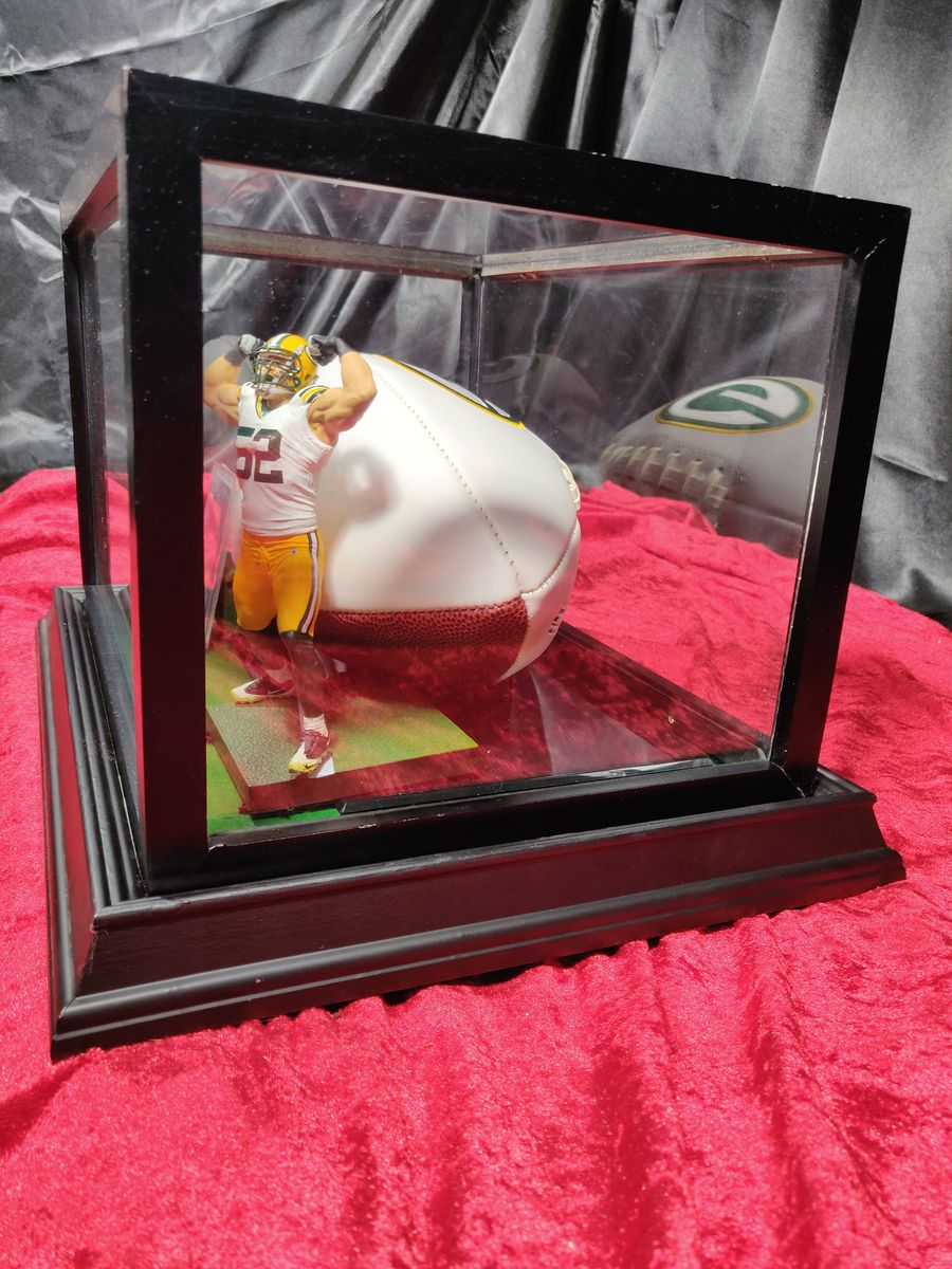 Clay Matthews Packers Signed Football Shadowbox w/ Jersey Card & Figure