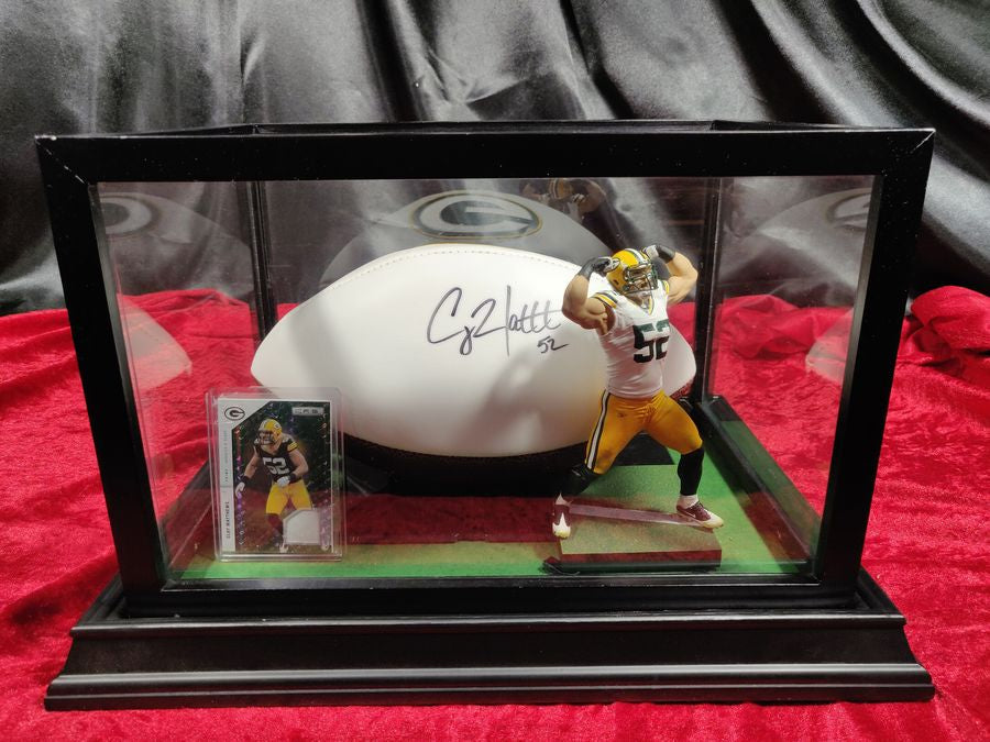 Clay Matthews Packers Signed Football Shadowbox w/ Jersey Card & Figure
