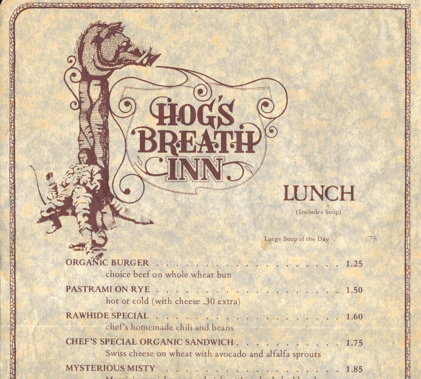 Clint Eastwood Signed Hog's Breath Inn Menu 9.25x14.5, JSA & PSA LOA