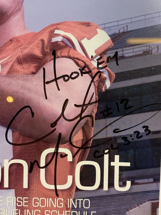 Colt McCoy Signed Horns Illustrated 2008 Magazine "Hook 'Em" Framed Display