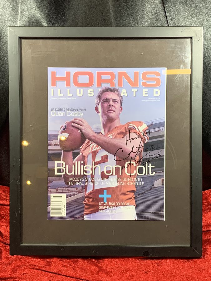 Colt McCoy Signed Horns Illustrated 2008 Magazine "Hook 'Em" Framed Display