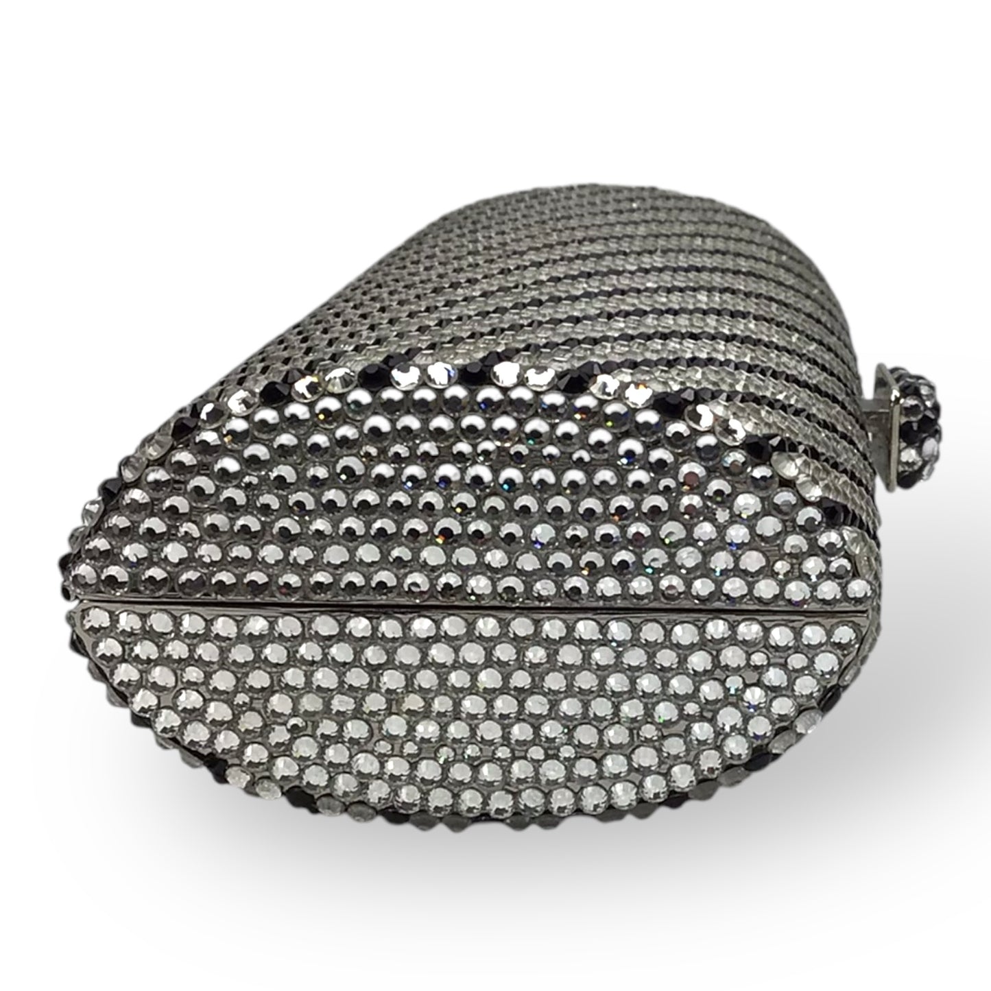 Crystal Covered Clutch in White Black Silver w/ Box & Strap