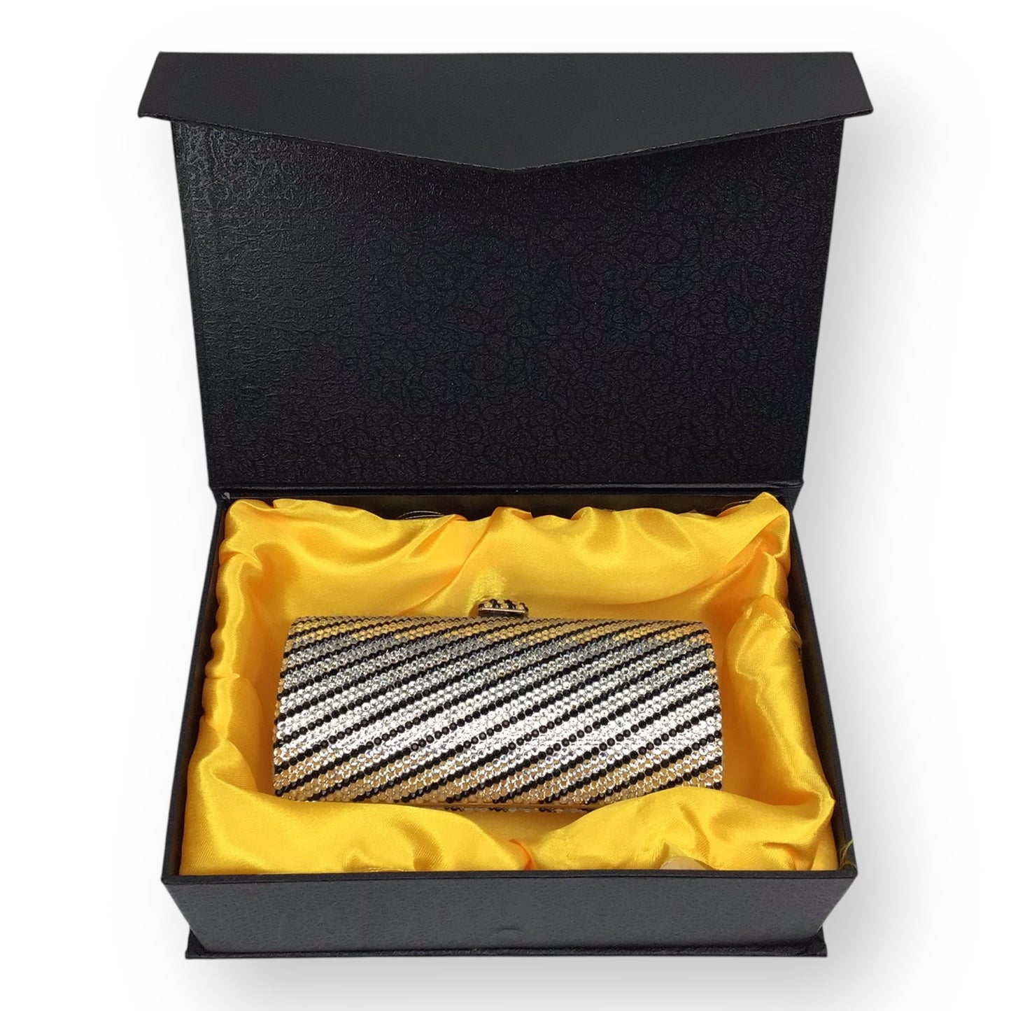 Crystal Covered Clutch in White Black Silver w/ Box & Strap