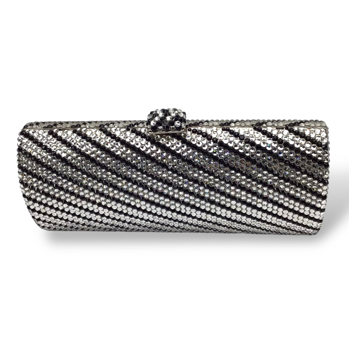 Crystal Covered Clutch in White Black Silver w/ Box & Strap
