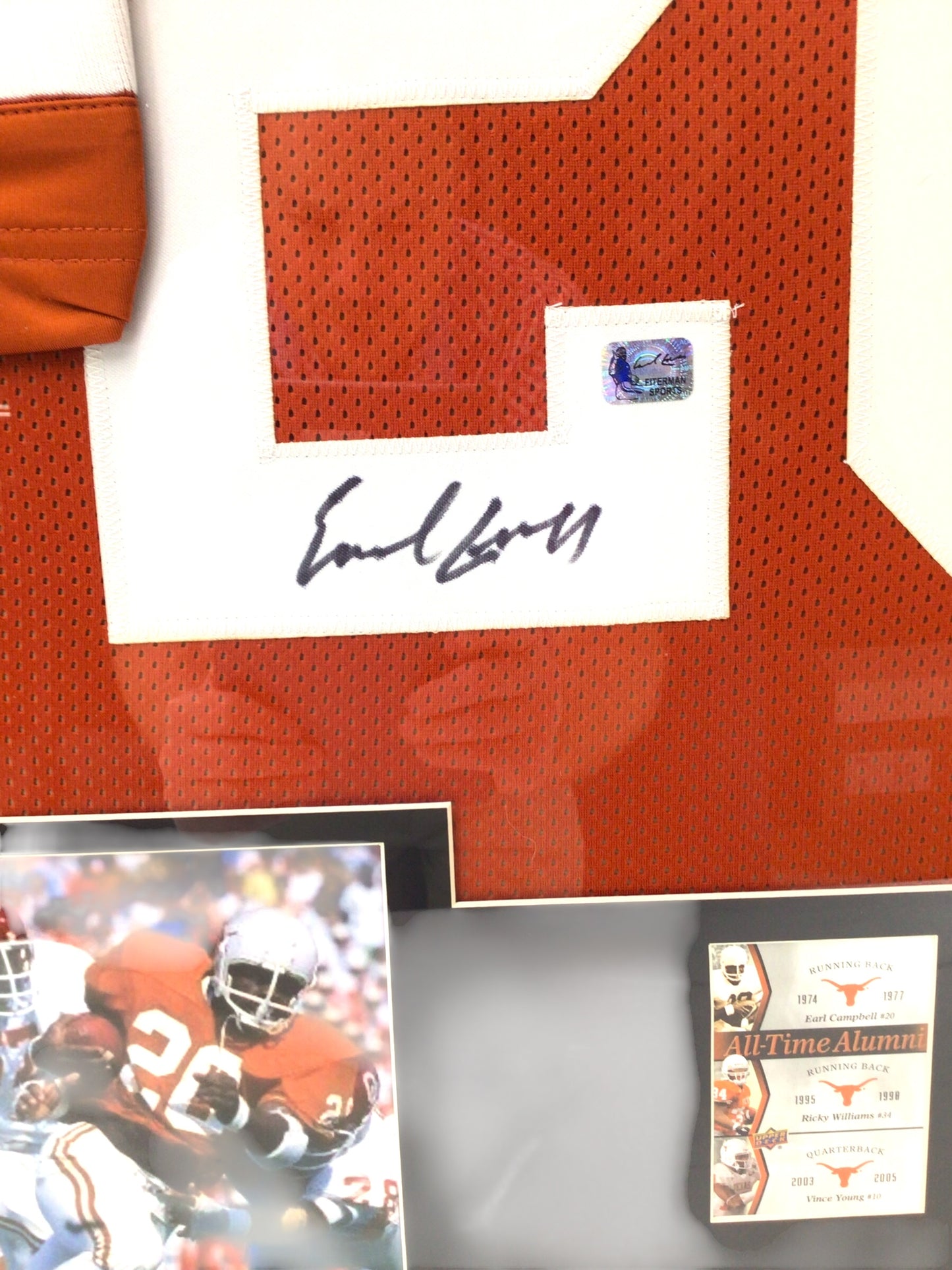 Custom Framed HOF Texas Longhorns Earl Campbell w/ Cert