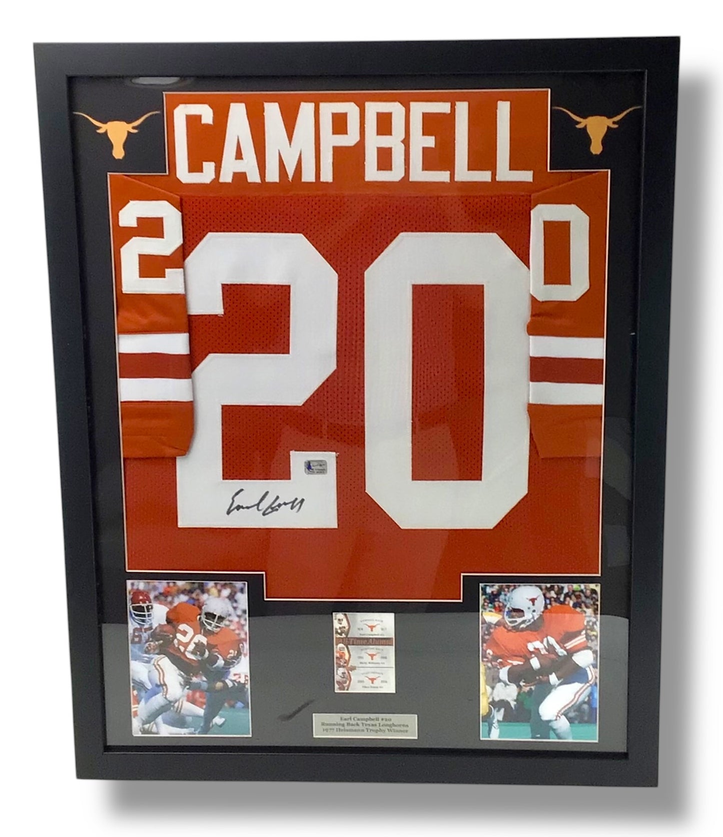 Custom Framed HOF Texas Longhorns Earl Campbell w/ Cert