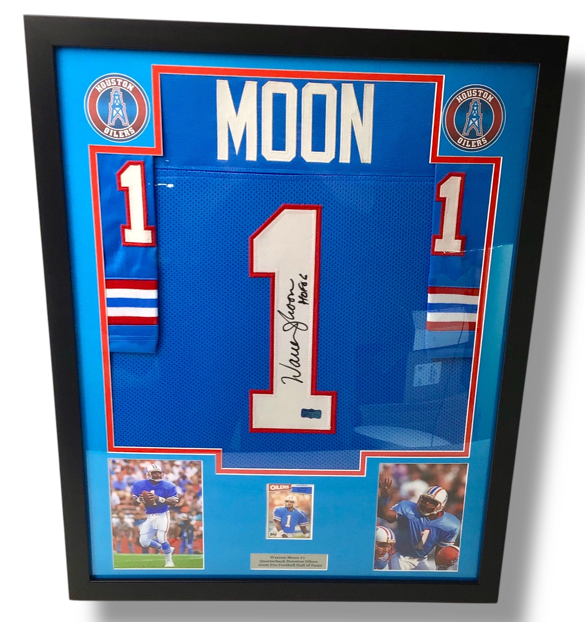 Custom Framed HOF Warren Moon Autographed w/ Cert