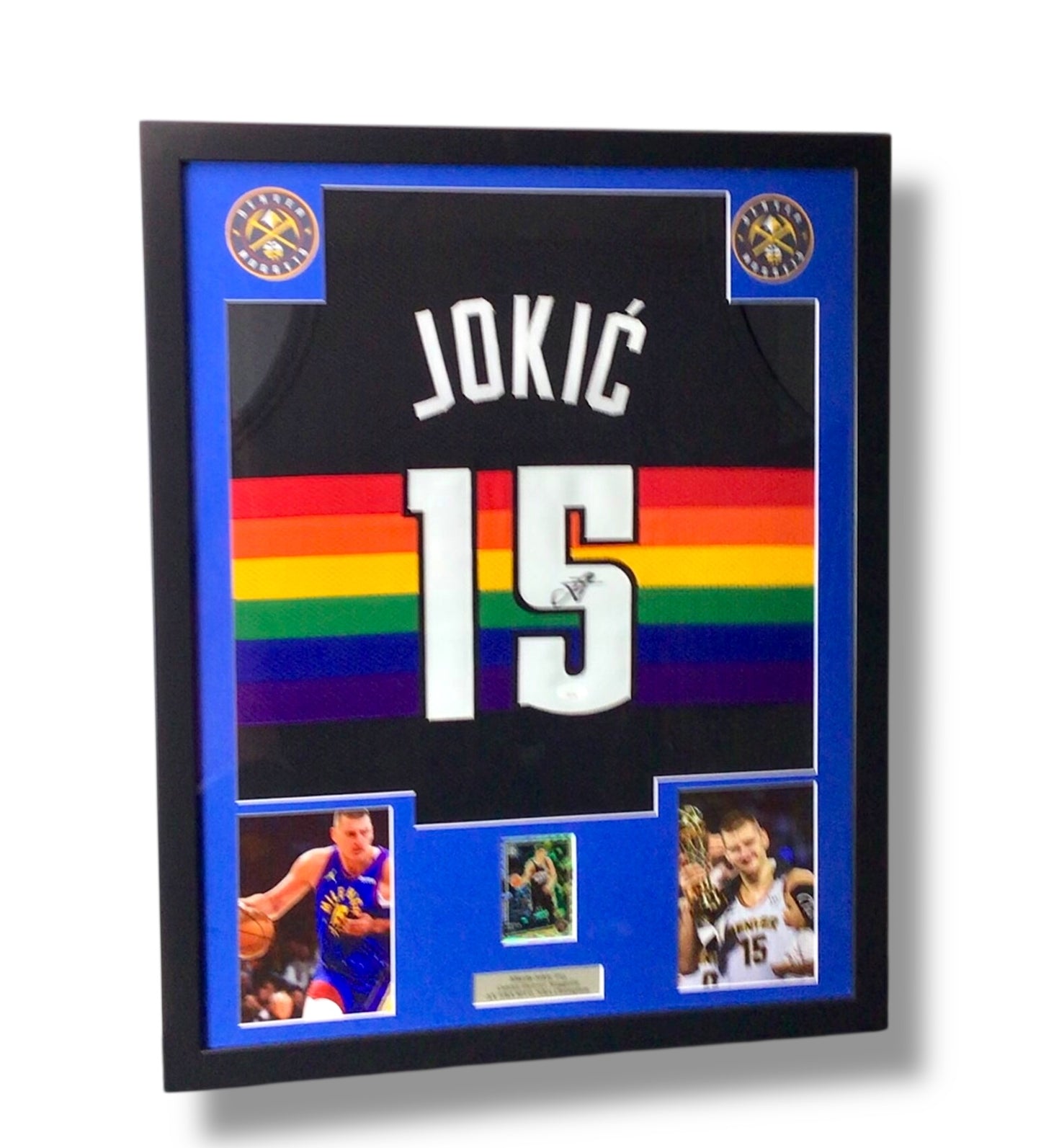Custom Framed Nikola Jokic Signed Jersey w/ JSA Cert & Donruss Optic Insert Card