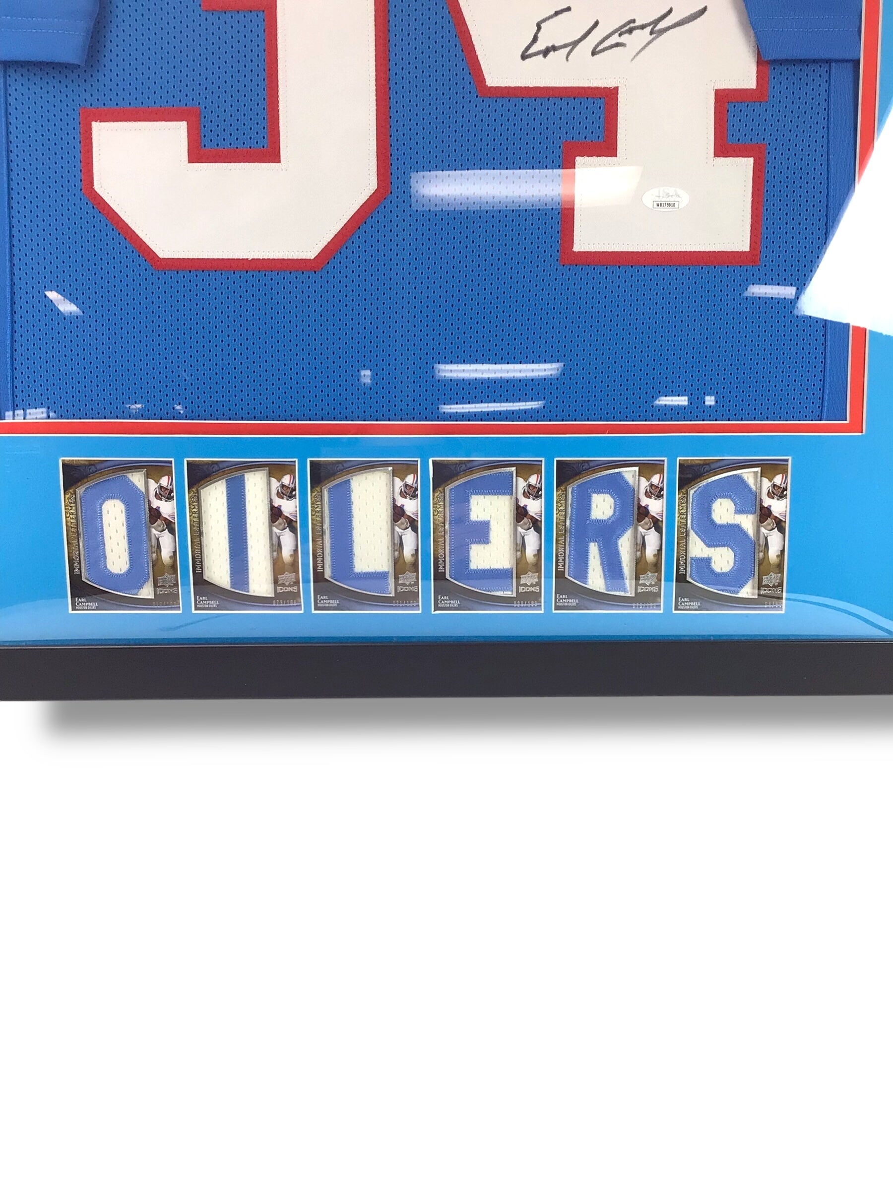 Custom Framed Rare Sports Cards & Earl Campbell Signed Oilers Jersey w/ JSA Cert