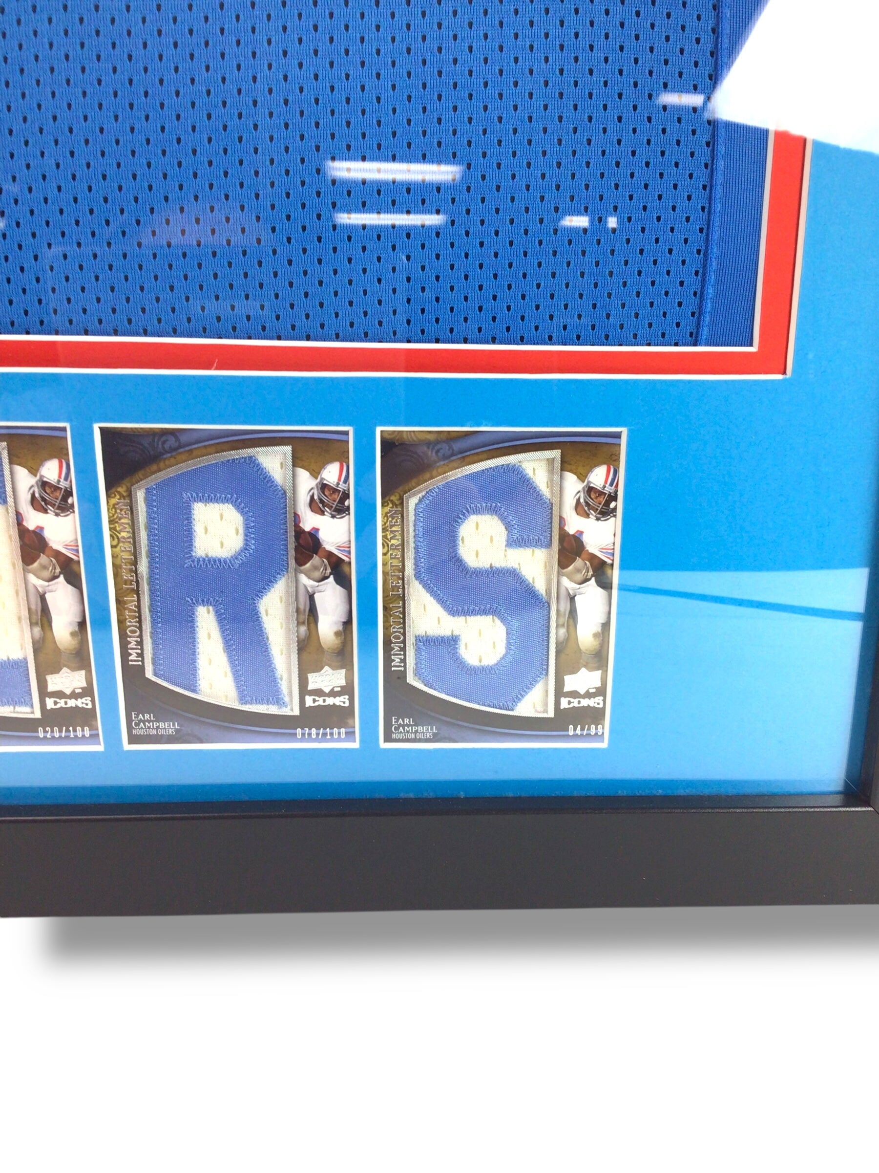 Custom Framed Rare Sports Cards & Earl Campbell Signed Oilers Jersey w/ JSA Cert