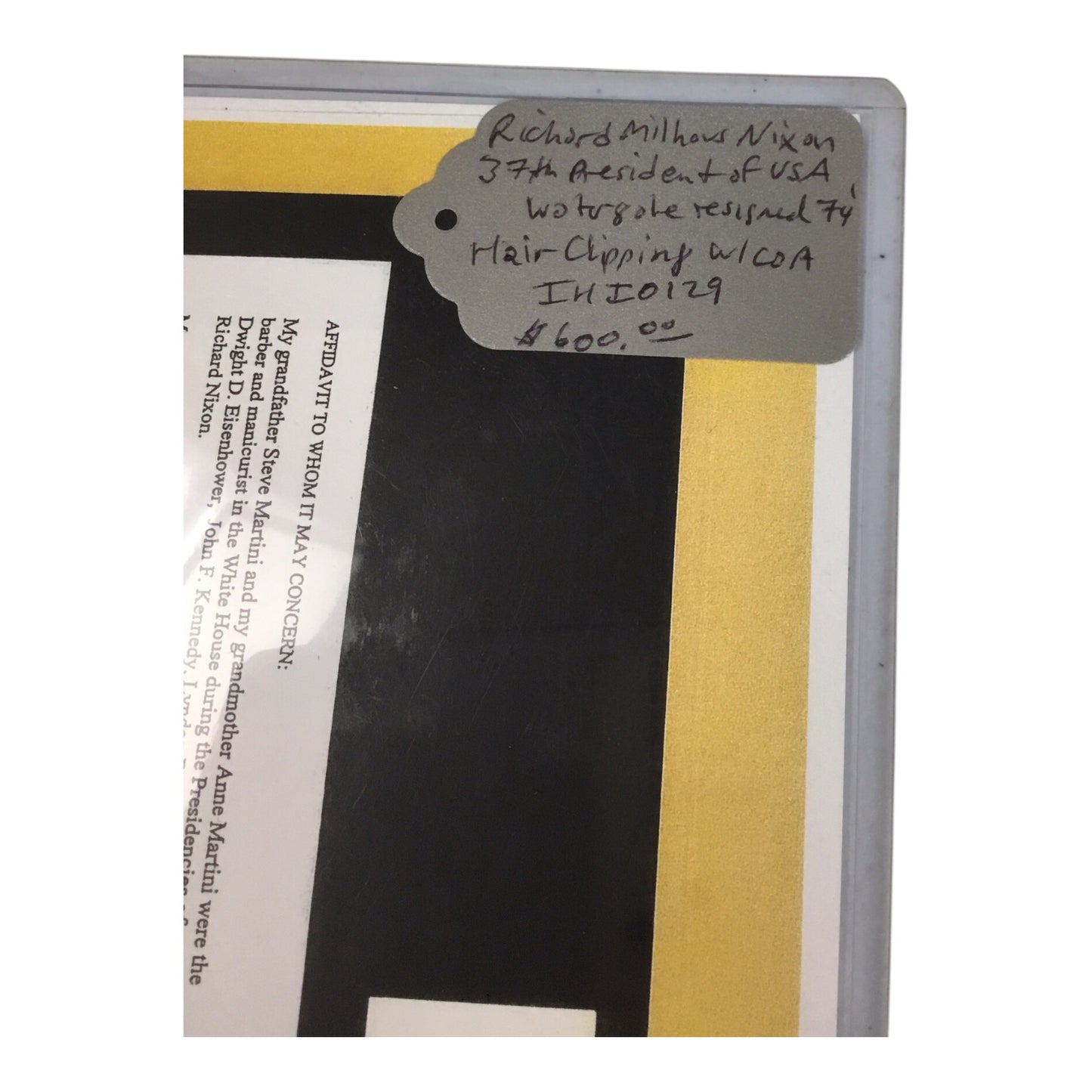 Richard Nixon Hair Clipping with COA