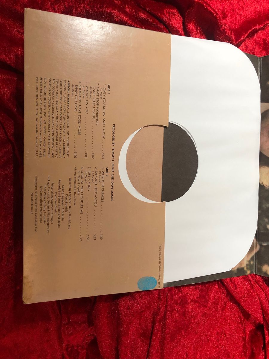 DAVE MASON- Alone Together 1970 Blue Thumb Records color vinyl 33 LP Album