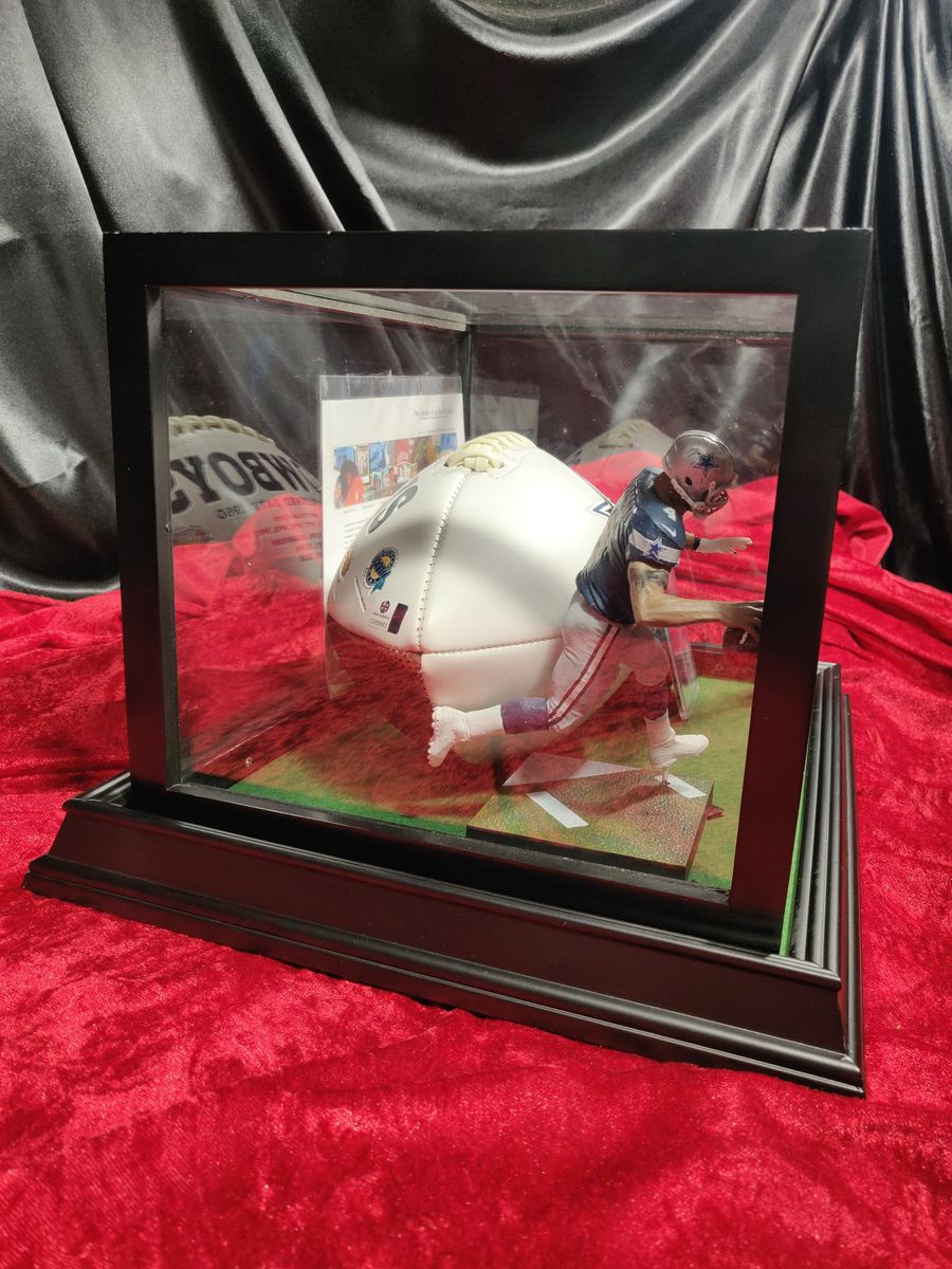 Dak Prescott Cowboys Autographed Football Shadowbox with Jersey Card & Figure