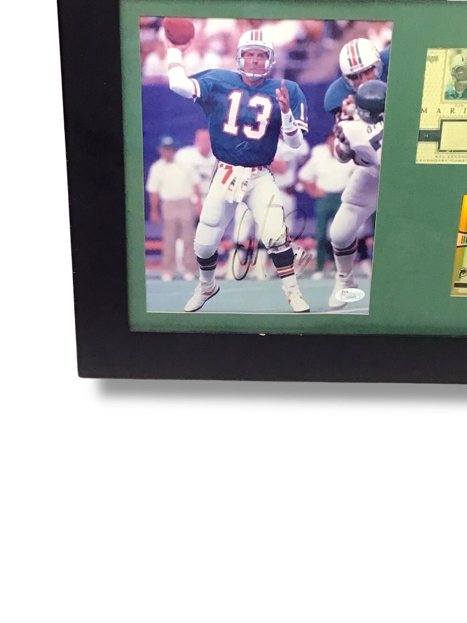 Dan Marino Signed Auto w/ Black Frame & 2 Game Used Jersey Sports Cards & JSA Cert