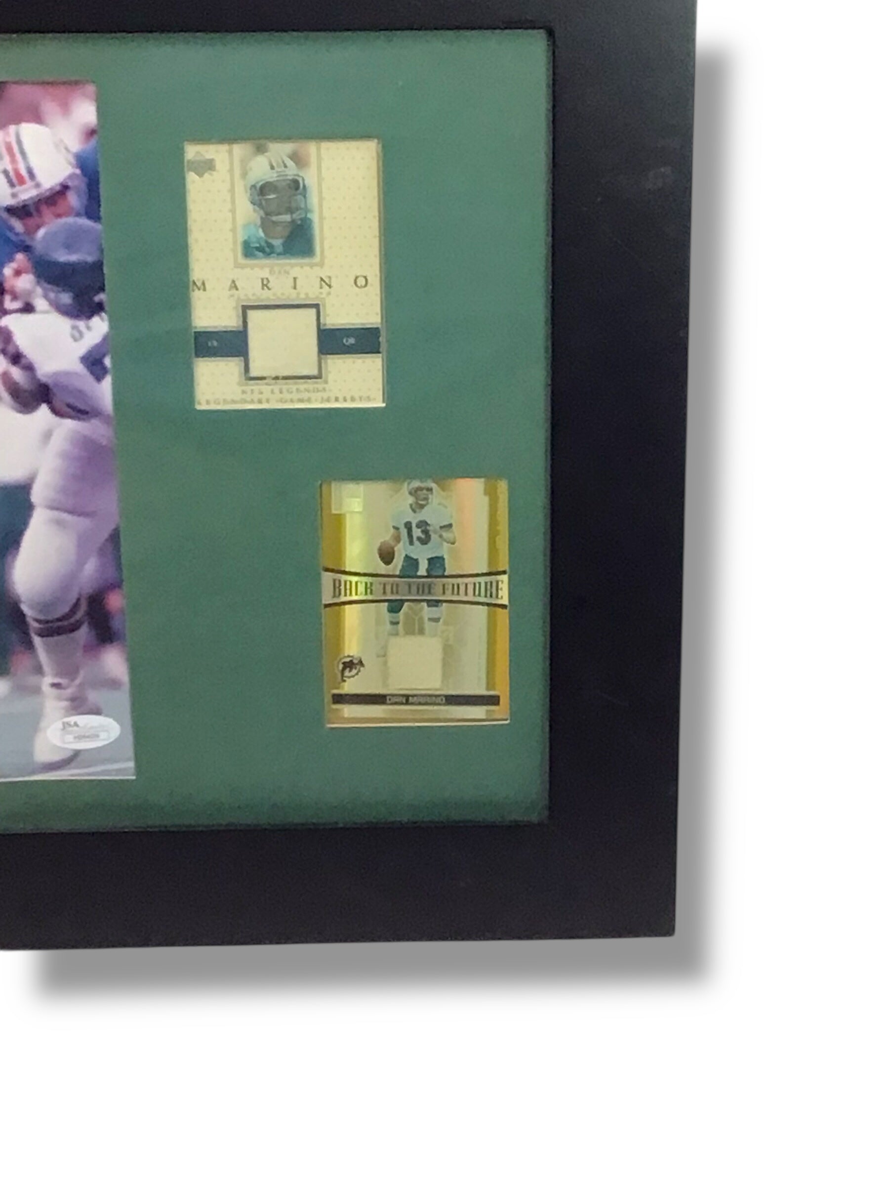 Dan Marino Signed Auto w/ Black Frame & 2 Game Used Jersey Sports Cards & JSA Cert