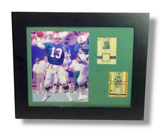 Dan Marino Signed Auto w/ Black Frame & 2 Game Used Jersey Sports Cards & JSA Cert