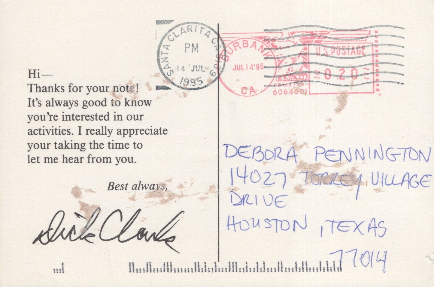 Dick Clark Signed Postcard Photo 4x6, Dick Clark Autograph