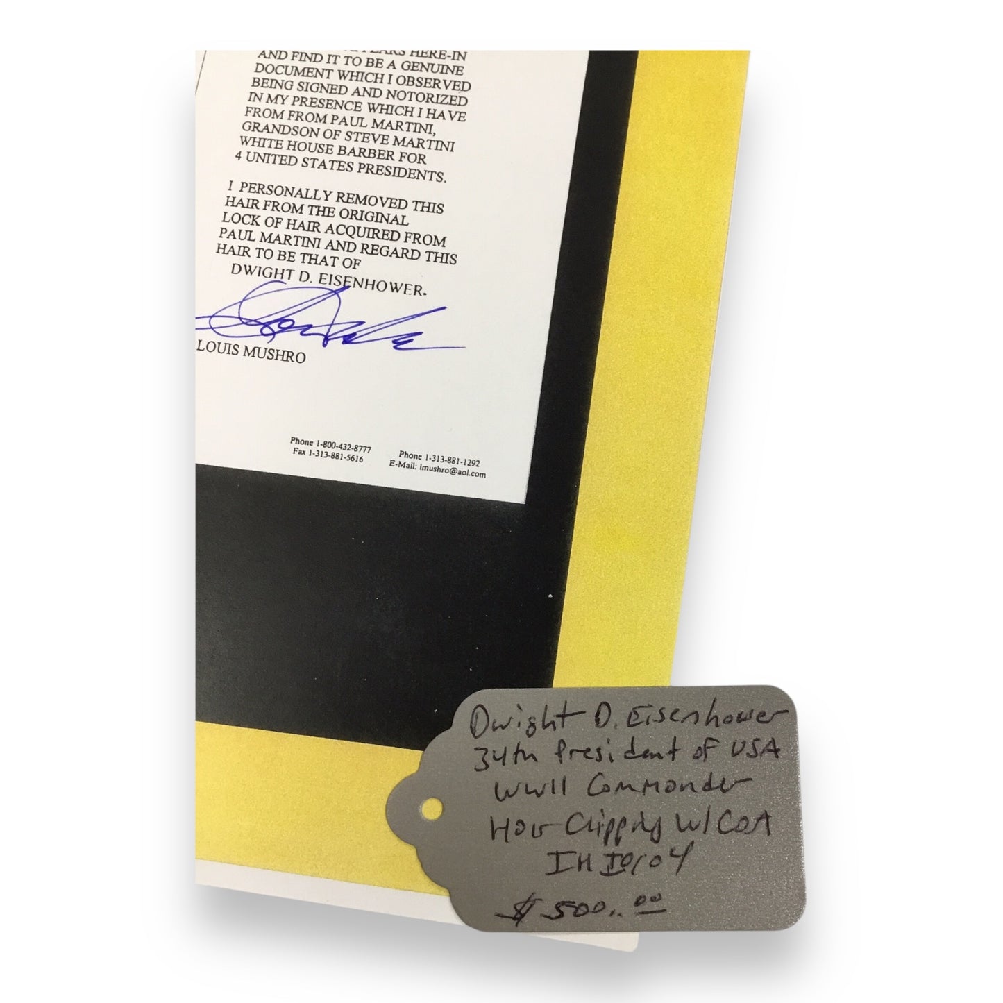 Dwight D. Eisenhower Hair Clipping with Certificate of Authenticity