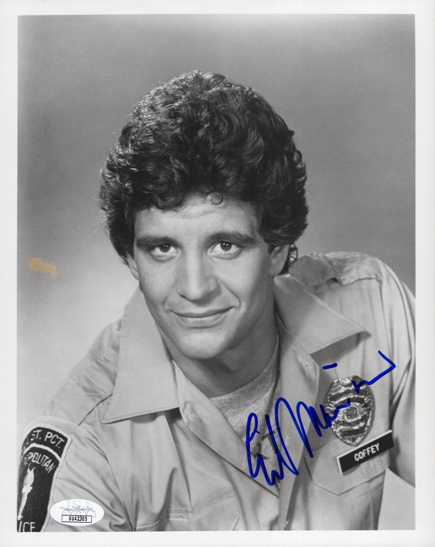 Ed Marinaro Signed Photo 8x10 B&W Hill Street Blues Police Uniform JSA & PSA Certified