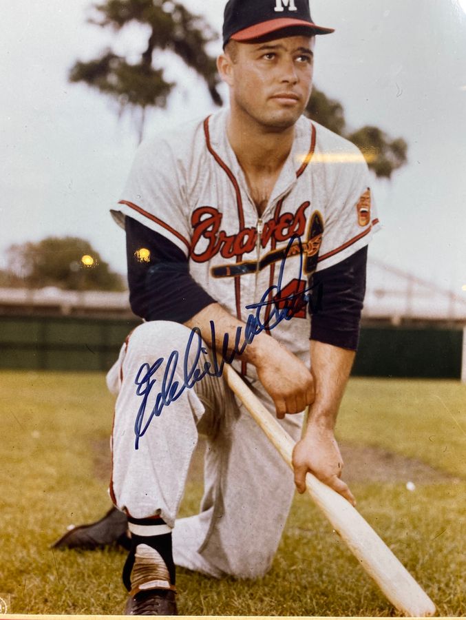 Eddie Matthews Autographed Photo 8x10 Framed Braves JSA Certified
